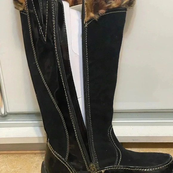 SPORTO women's BLACK suede leather  boots faux fur   Zip lace up size 6 - Picture 3 of 9